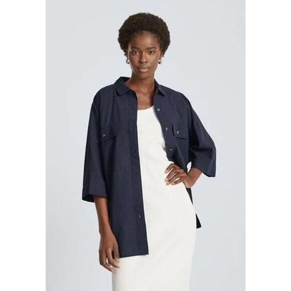NWT Everlane Women's Button Down Cotton Tourist Shirt True Navy Size XXS - Picture 1 of 12